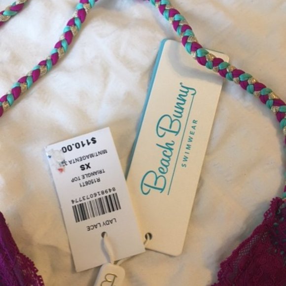 NWT BEACH BUNNY Lady Lace Bikini Mint & Magenta - Picture 6 of 8